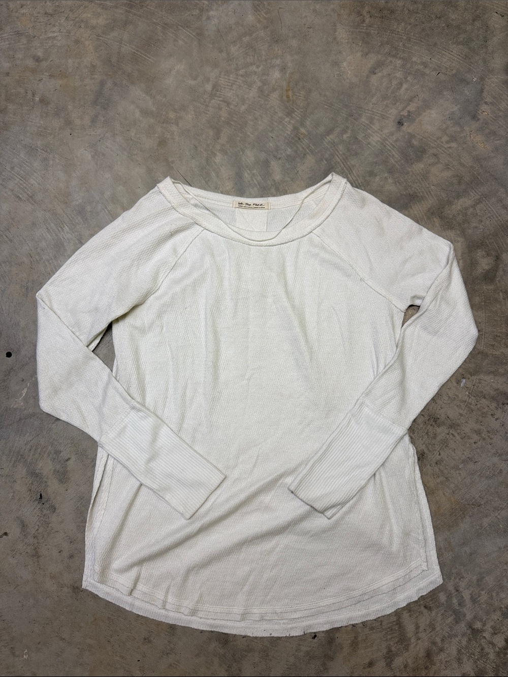 Free People Cream Waffle-Knit Long Sleeve Top